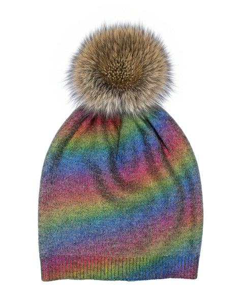 Maniere Knit Hat With Fur Pom Poms Mink Fur Hat With Fox Fur Pom Poms – Maniere main image 2