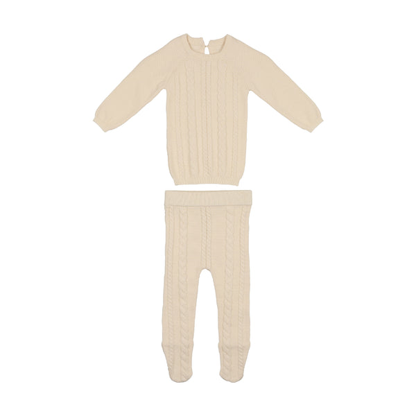 Mary logo cable knit set ivory ② ANDMARY】Mary logo cable knit set
