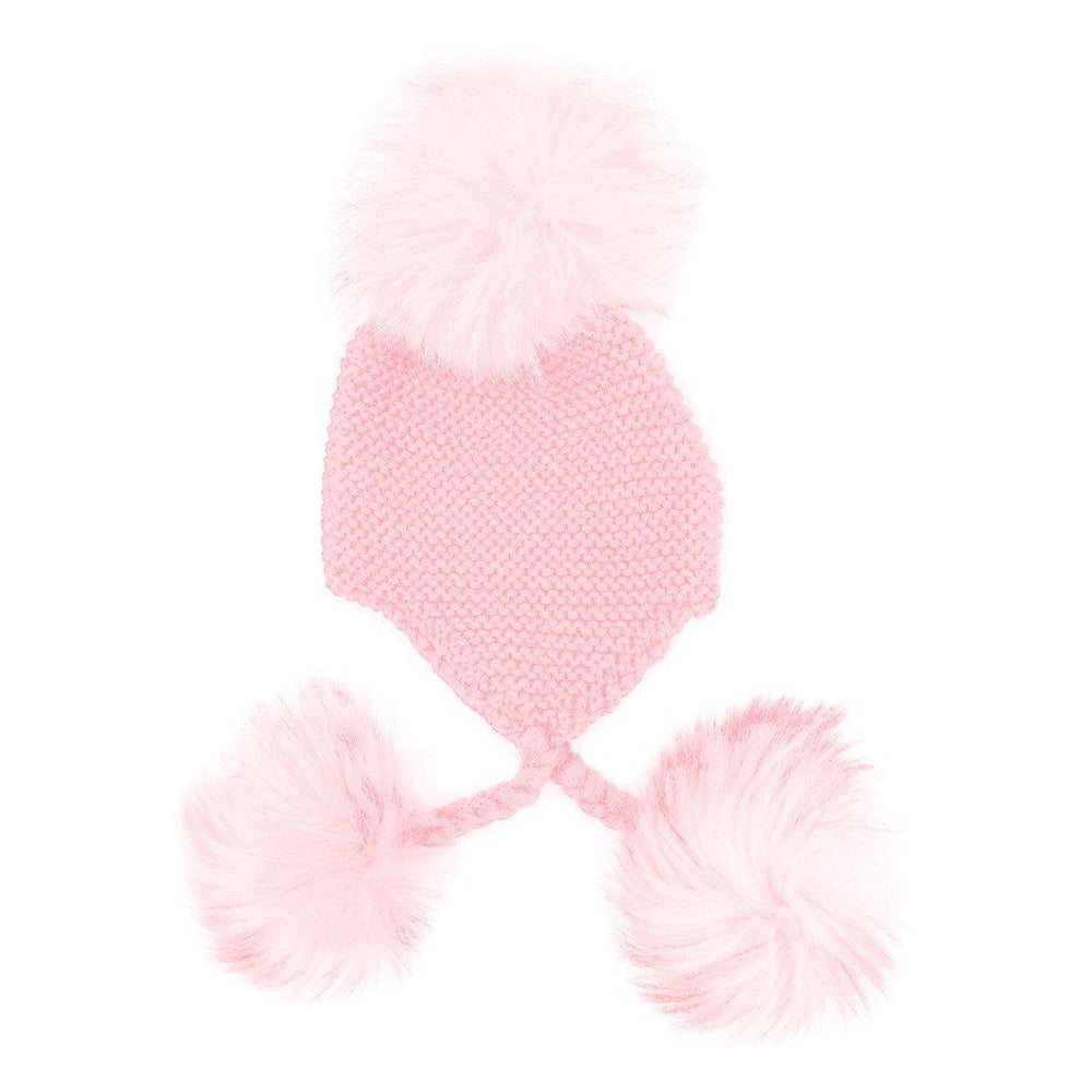 Triple Pom Pom Hat Maniere Light Pink Genuine Raccoon Fur 