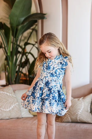 Blue Garden Short Sleeve Dress
