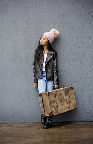 Knitted Wool Hat With Faux Fur Pom, Cobalt