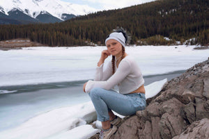 Triangle Color Block Hat With Faux Fur Pom, Navy