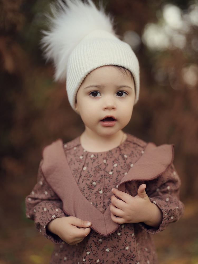 Knitted Wool Baby Hat With Faux Fur Pom, Charcoal