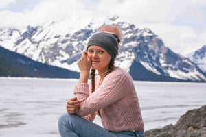 Triangle Color Block Hat With Faux Fur Pom, Mauve