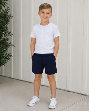 young mens dress shorts Men's Sun Embroidered Navy Pleated Dress Shorts