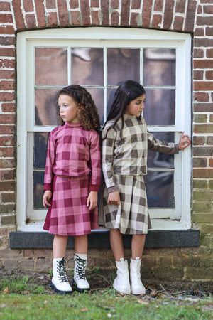 Corduroy Plaid Panel Skirt