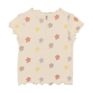 Floral Ribbed Girls Short Sleeve Top