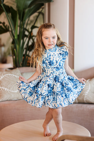 Blue Garden Short Sleeve Dress