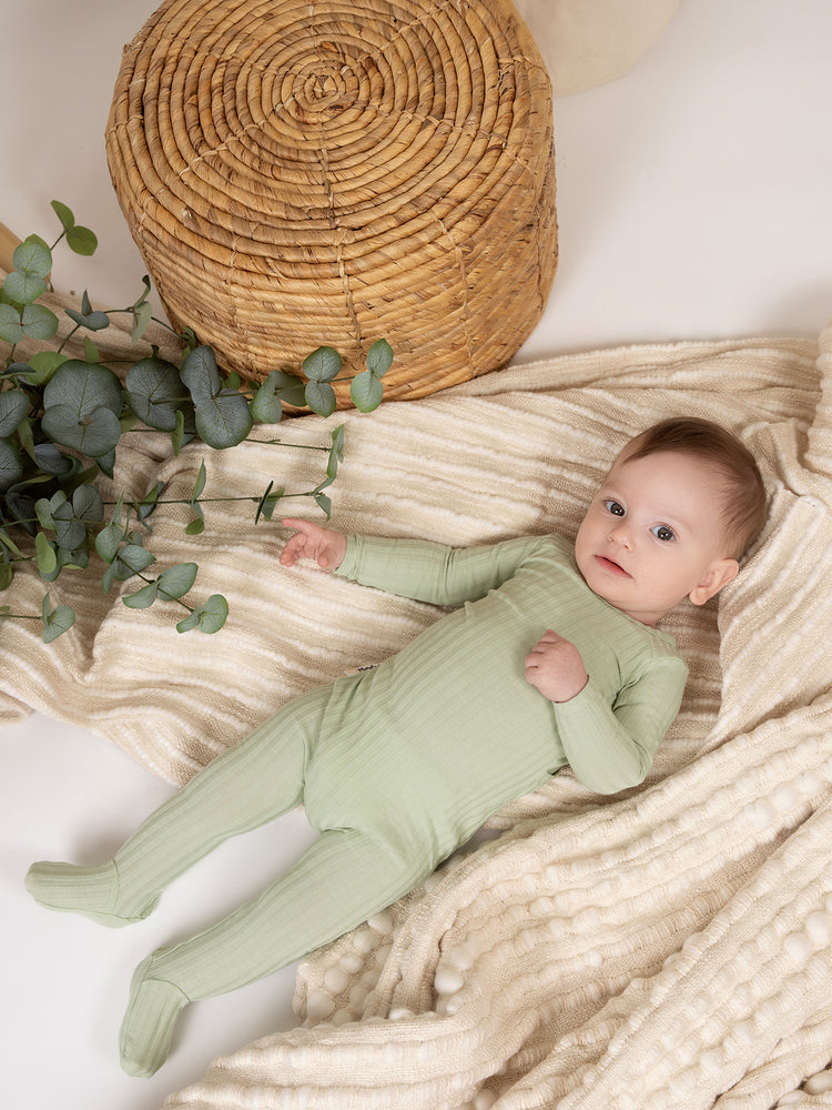 Ribbed Fine Cotton Footie Sage