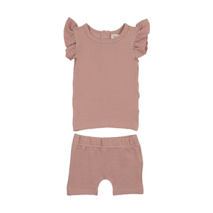 Smocked Grid Girls Ruffle Short Set