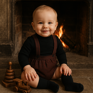 Plaid Collar Boys Overalls
