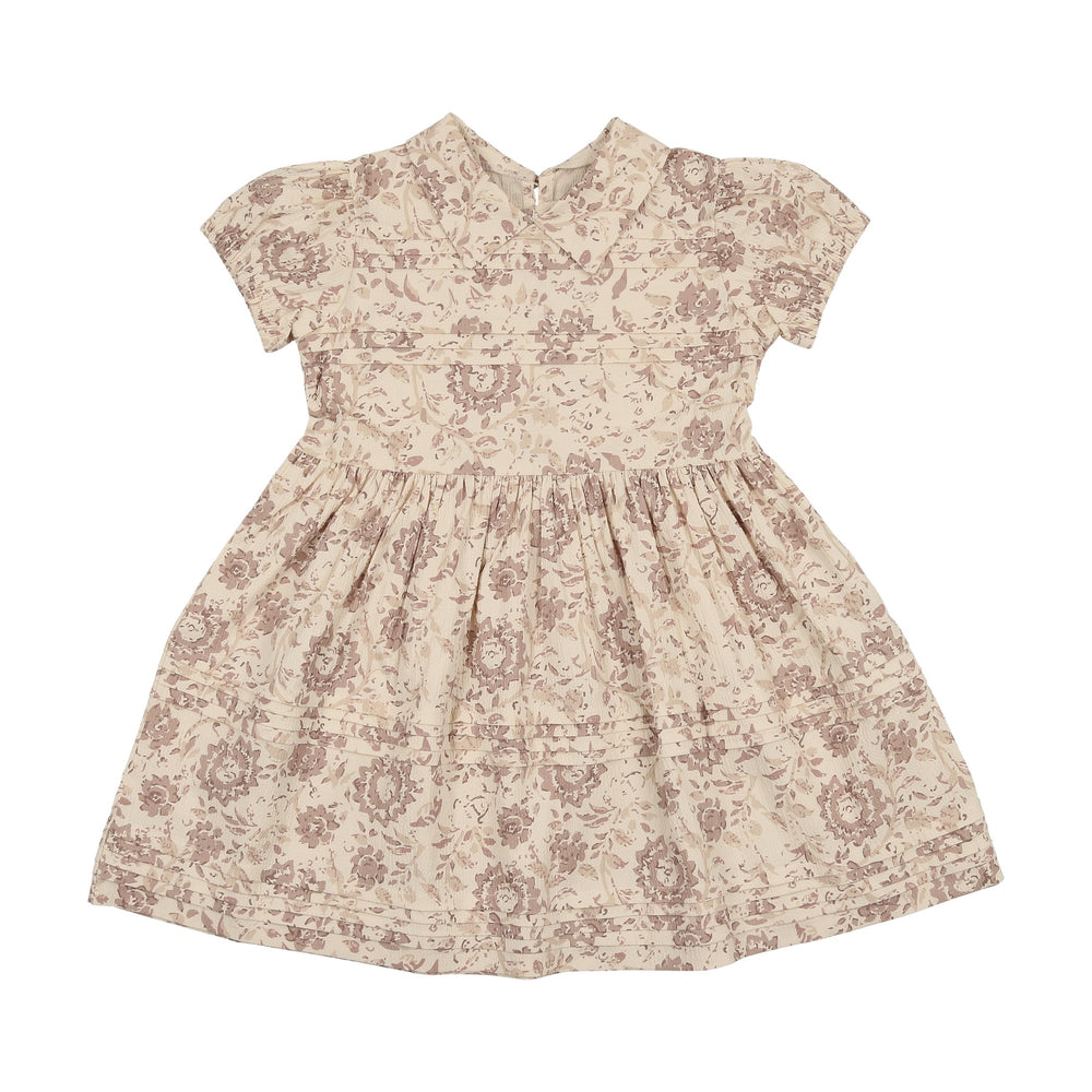 Shop maniere Pleated Garden Short Sleeve Dress Floral Sand / 5 Shop maniere Pleated Garden Short Sleeve Dress Floral Sand / 5