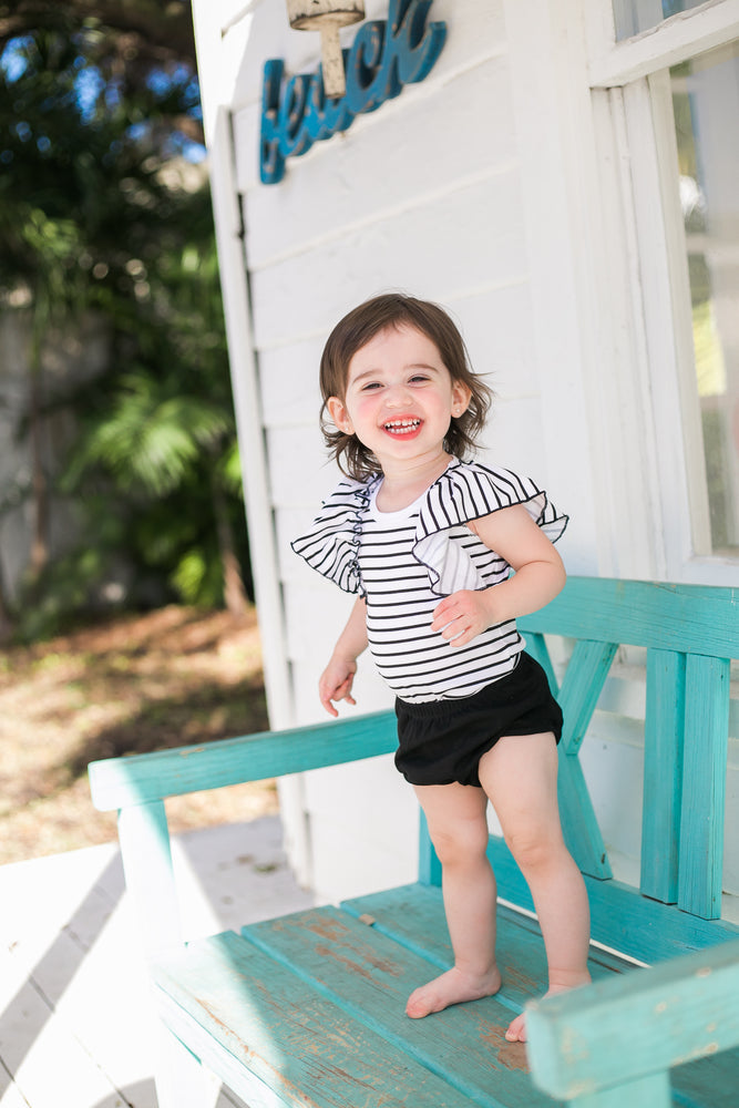 Ruffle Sleeve Striped Top With Bloomer