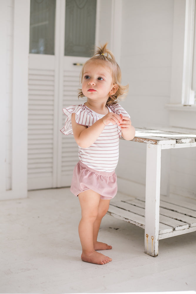Ruffle Sleeve Striped Top With Bloomer