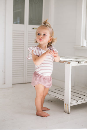 Ruffle Sleeve Striped Top With Bloomer
