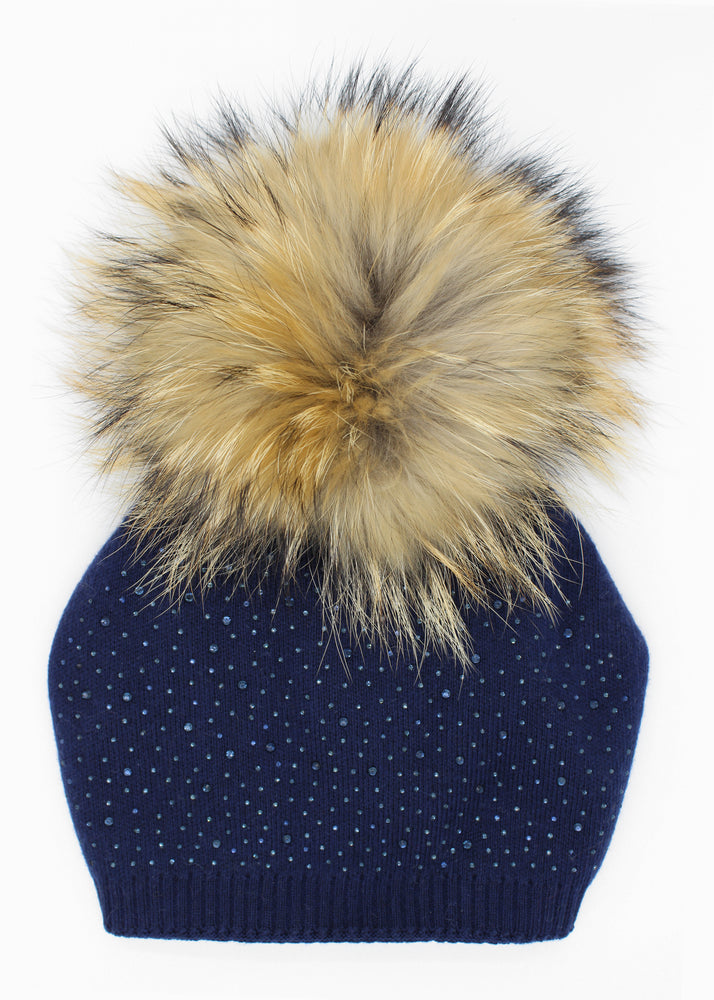 Sewn Knit Wool Hat With Faux Fur Pom Child Size