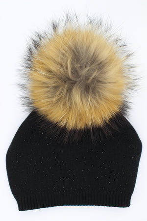 Sewn Knit Wool Hat With Faux Fur Pom Child Size