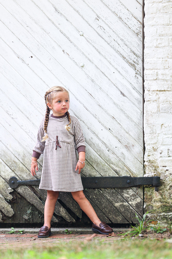 Soft Gingham Long Sleeve Dress Mocha / 6Y Soft Gingham Long Sleeve Dress Mocha / 6Y