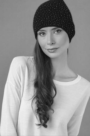 Sparkle Slouch Wool Hat With Faux Fur Pom, Navy