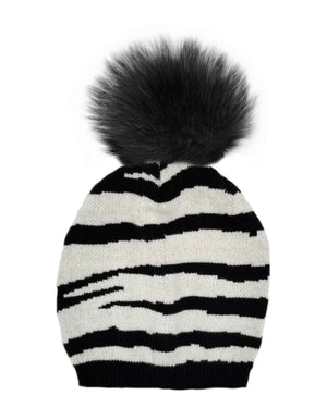 Tiger Pattern Wool Hat Faux Fur Black Hat
