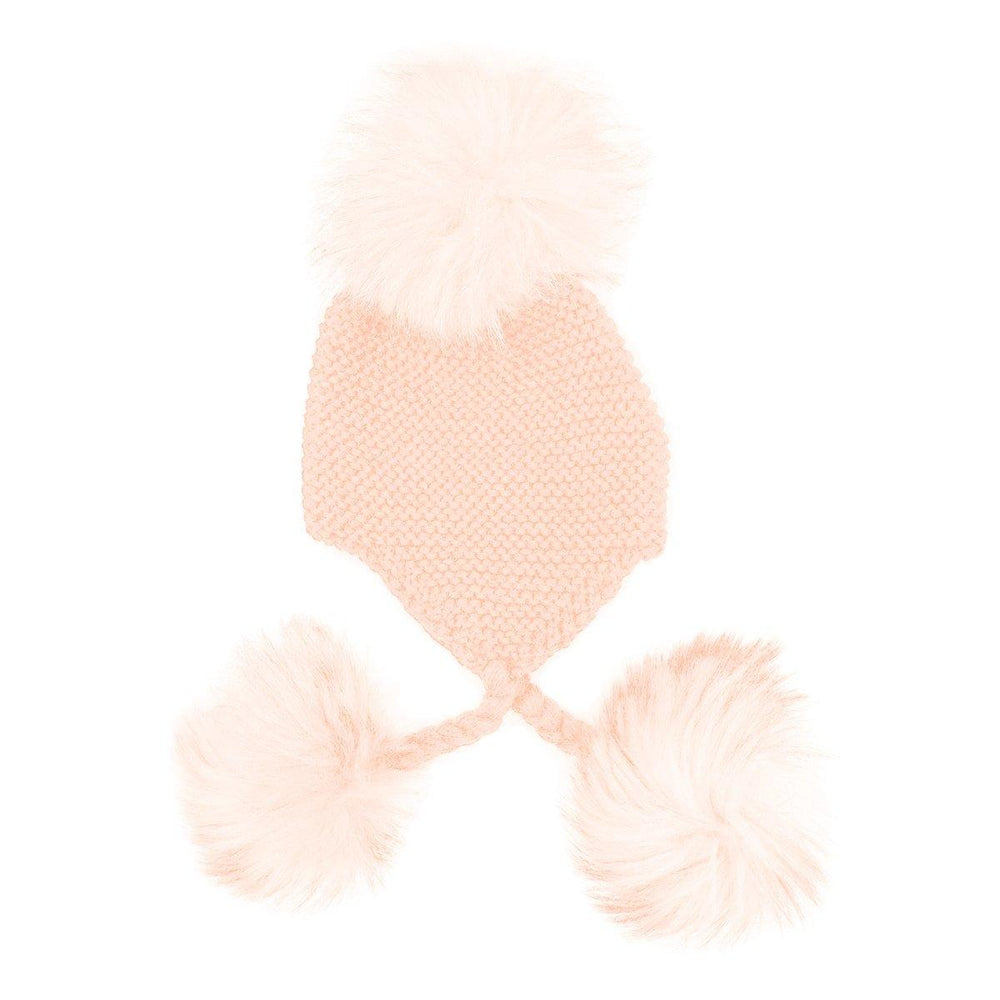 Triple Pom Pom Hat Maniere Coral Genuine Raccoon Fur 