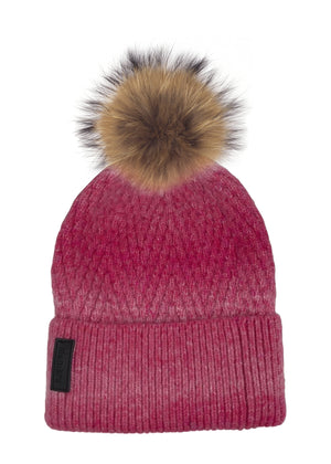 Ombre Knit Hat With Faux Fur Pom, Pink