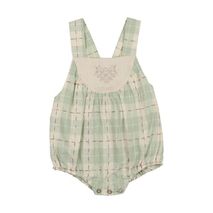 Embroidered Windowpane Romper
