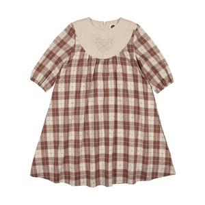 Embroidered Windowpane Long Sleeve Dress
