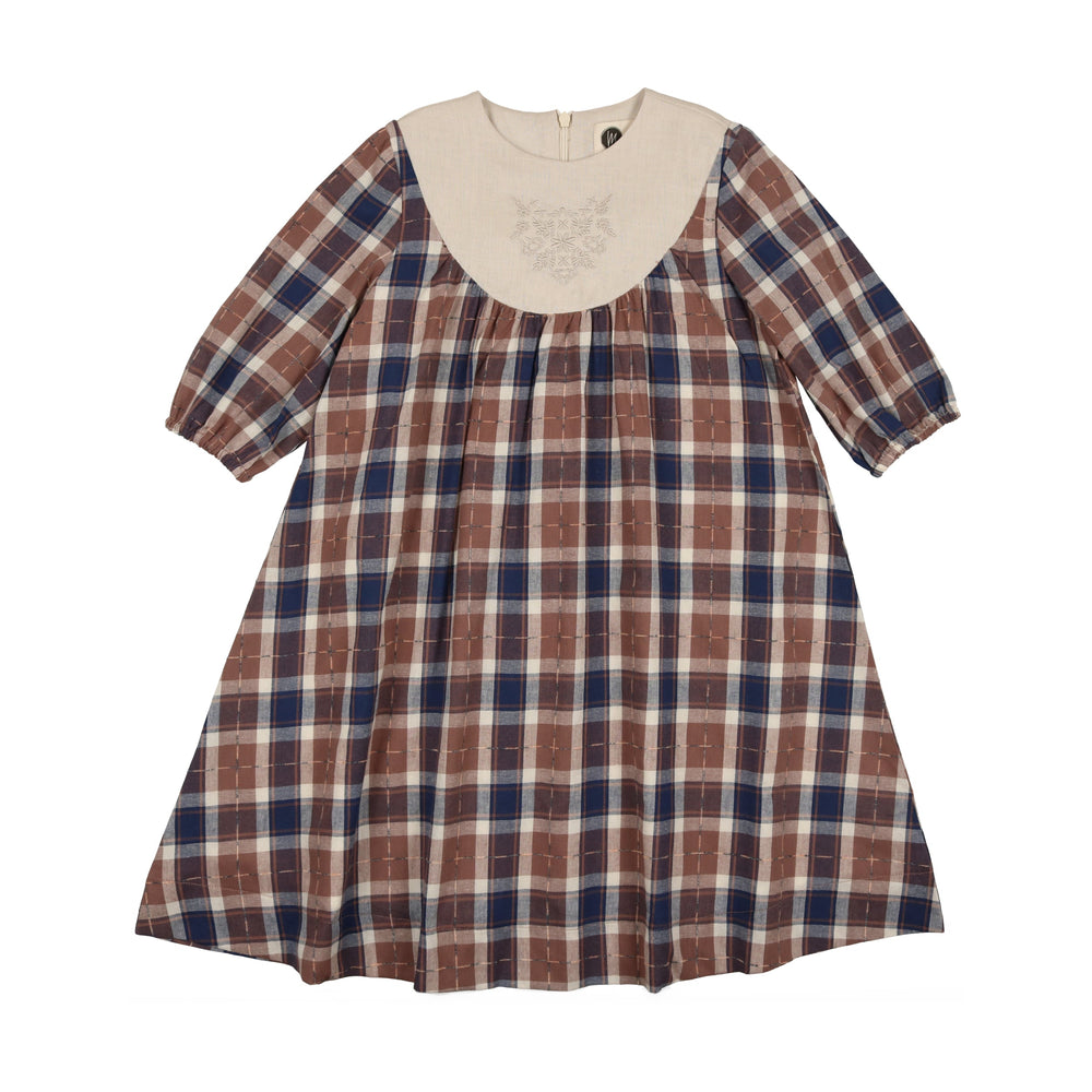 Embroidered Windowpane Long Sleeve Dress