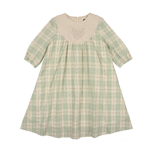 Embroidered Windowpane Long Sleeve Dress