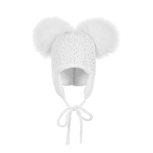 Sparkle Baby Tie Hat With Matching Fur Poms