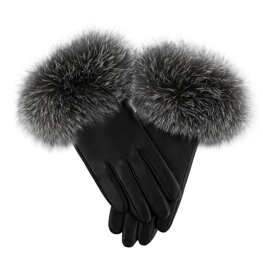 Raccoon-Fur-Leather-Glove Premium Fur Manière Grey 