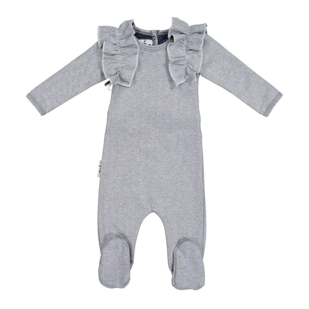 Herringbone Ruffle Footie Baby Footies maniere Accessories Navy 3 Months 
