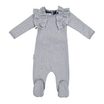 Herringbone Ruffle Footie Baby Footies maniere Accessories Navy 3 Months 