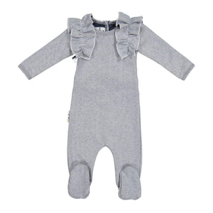 Herringbone Ruffle Footie Baby Footies maniere Accessories Navy 3 Months 