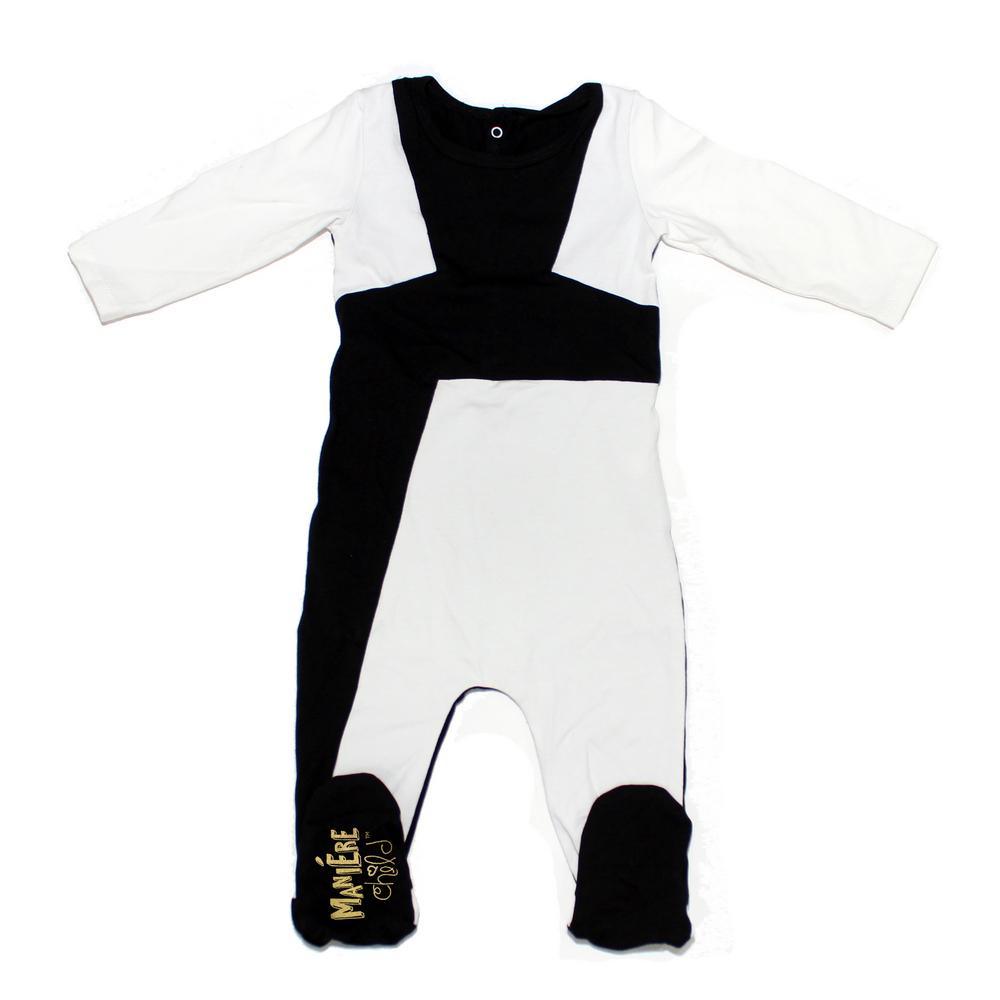 Color Block Footie Baby Footies Maniere Accessories 3M Black/White 