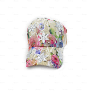 Denim-Baseball-Cap,-Large Baseball Cap Manière Flower Charms 