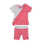Diagonal Ruffle Two Piece Set Maniere Accessories Coral 12 Month 