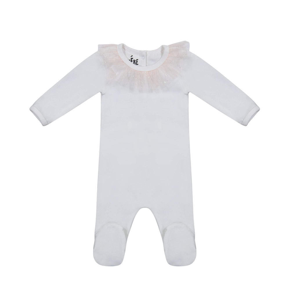 
            
                Load image into Gallery viewer, Glitter Mesh Footie Maniere Accessories White/Mauve 6 Month 
            
        