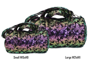 
            
                Load image into Gallery viewer, Iridescent Butterfly Print Duffel Bag, Black Maniere Accessories 
            
        