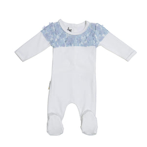 
            
                Load image into Gallery viewer, Lace Yoke Footie Maniere Accessories Blue 3 Month 
            
        