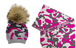 Camouflage Beanie With Genuine For Pom And Scarf - Maniere