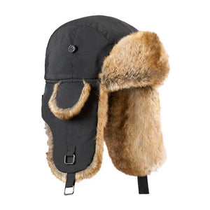 Boys Aviator Style Hat with Rabbit Fur Premium Fur Manière Black Hat Natural Fur 