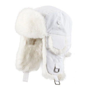 Boys Aviator Style Hat with Rabbit Fur Premium Fur Manière White Hat White Fur 