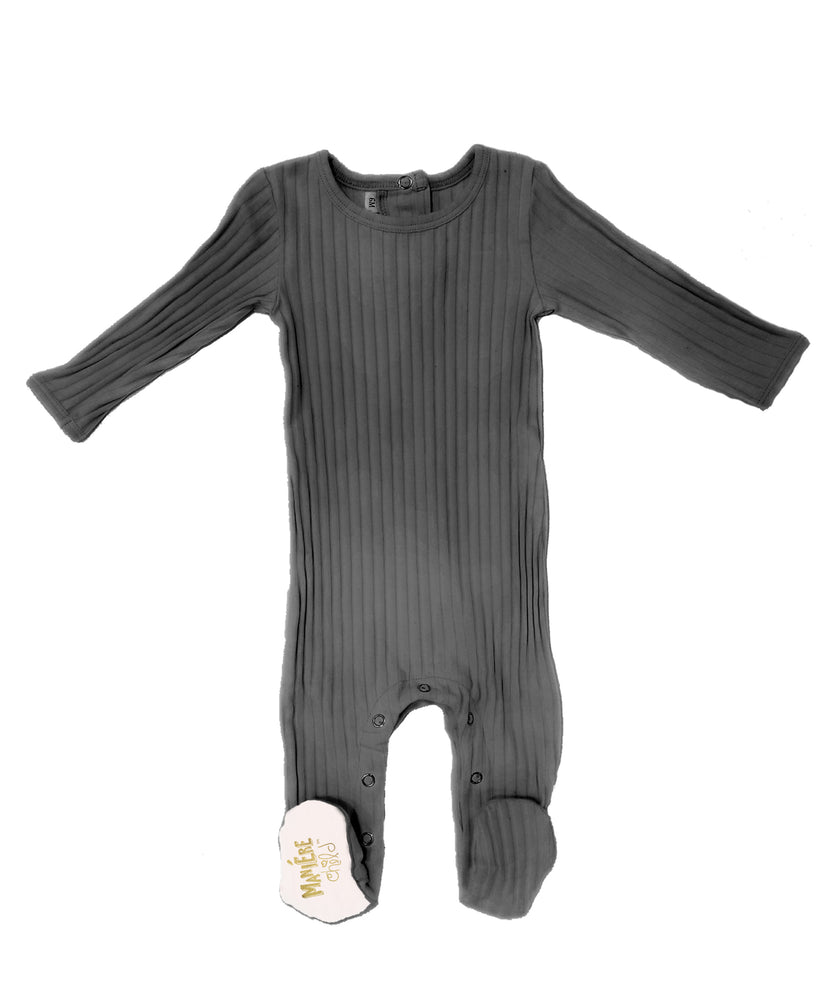 Ribbed Fine Cotton Footie Charcoal