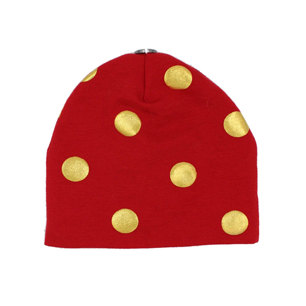 Baby Beanie with Snap On Pom Pom ,Spotted Red - Maniere