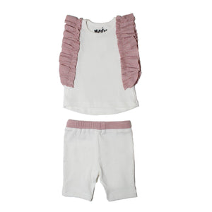Ruffle Sleeve Set Baby Sets Maniere Accessories Ivory/Pink 3M 