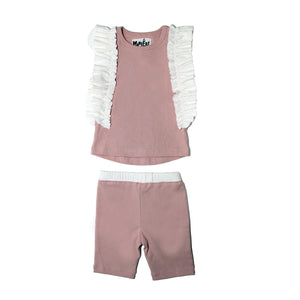 Ruffle Sleeve Set Baby Sets Maniere Accessories Pink/White 3M 