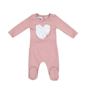 Ruched Heart Footie Maniere Accessories Mauve 3 Month 