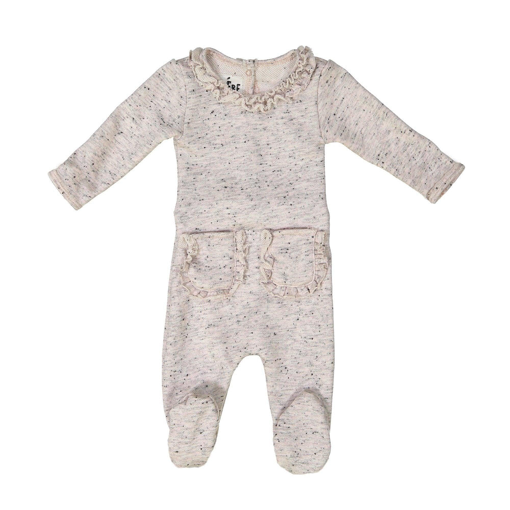 
            
                Load image into Gallery viewer, Ruffle Pocket French Terry Footie Maniere Accessories Light Pink 3 Month 
            
        